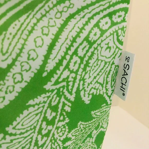 NWOT SACHI Insulated Foldable Market Tote Bag with Pouch Zip Green Paisley - Picture 6 of 16